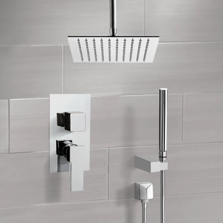 Shower Faucet, Remer SFH42-10, Chrome Ceiling Shower System With 10 Inch Rain Shower Head and Hand Shower